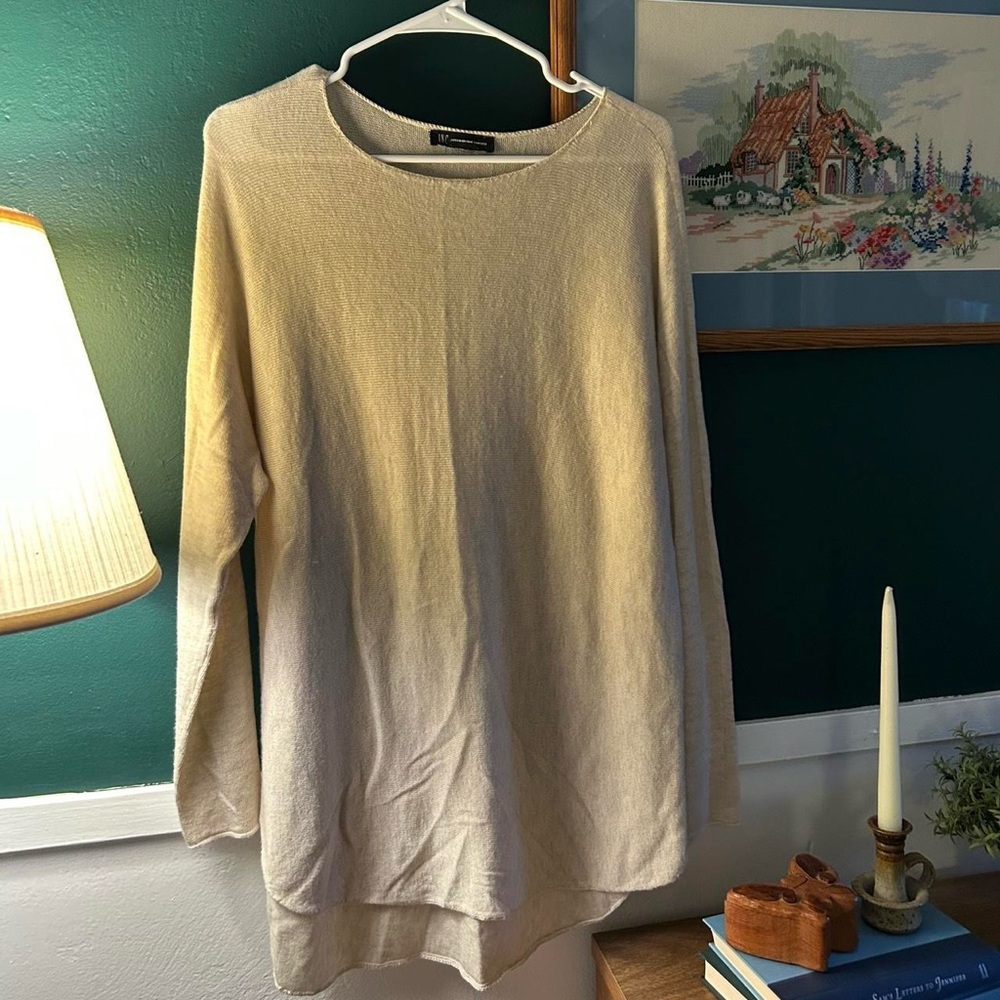 INC International Concepts Cream Crew Neck Sweater